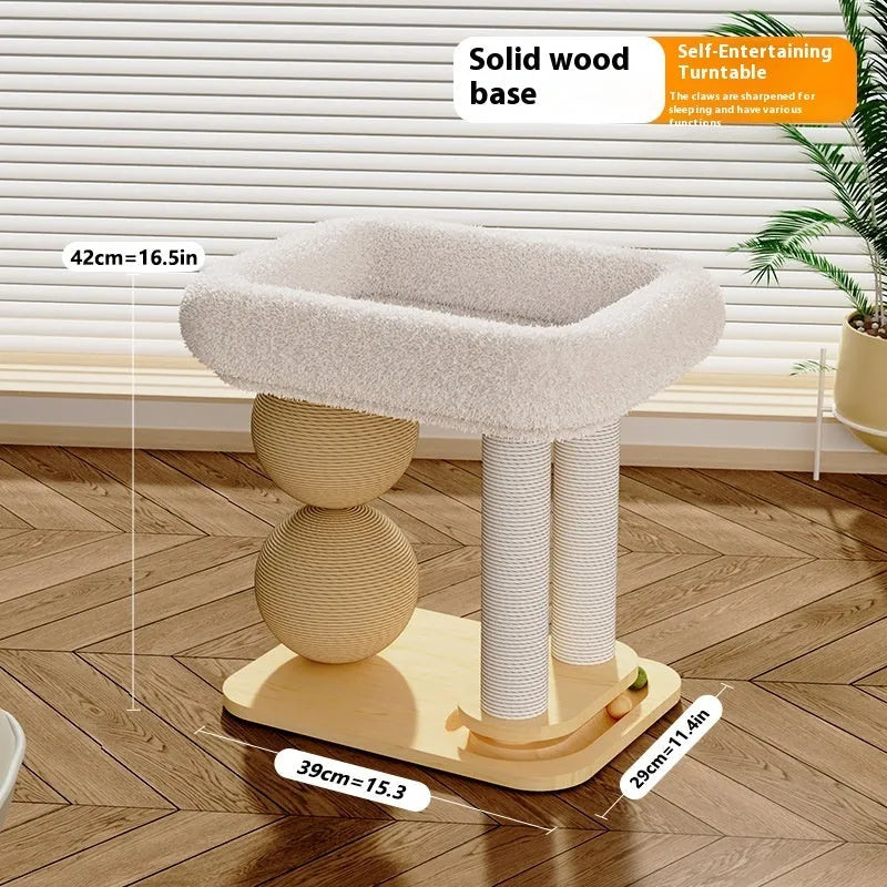 Pine wood cat nest showing chamfer and sisal style variations