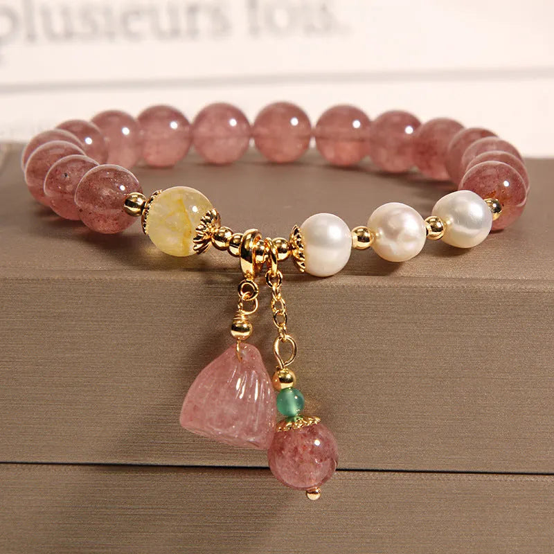Women's multi-layer crystal bracelet with Korean design featuring natural garnet and assorted gemstone pendants