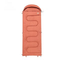 Cotton camping sleeping bag quilt in ochre or olive green colours showing lightweight portable design