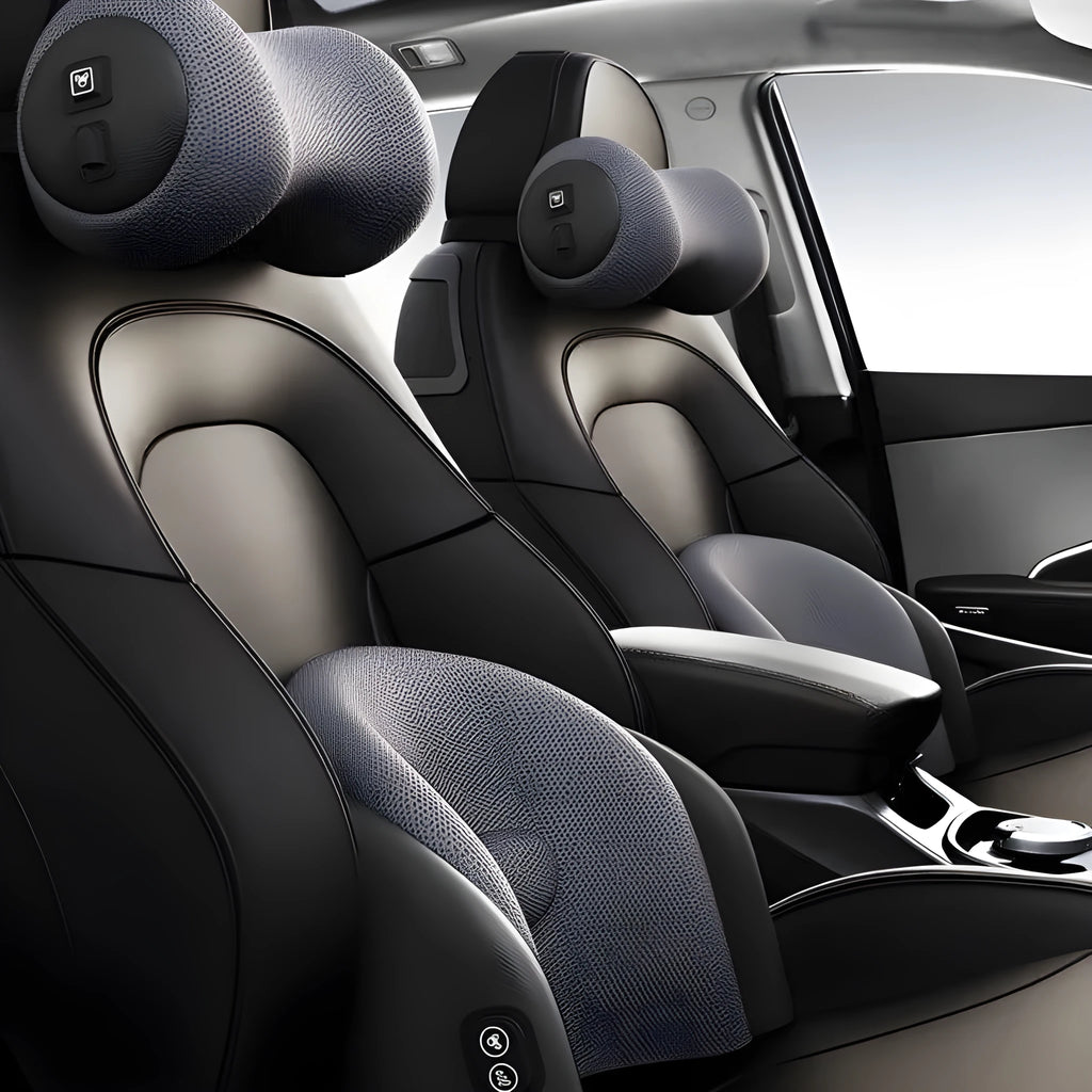 Memory cotton car massage cushion set with electric waist massage and adjustable headrest in three colour options