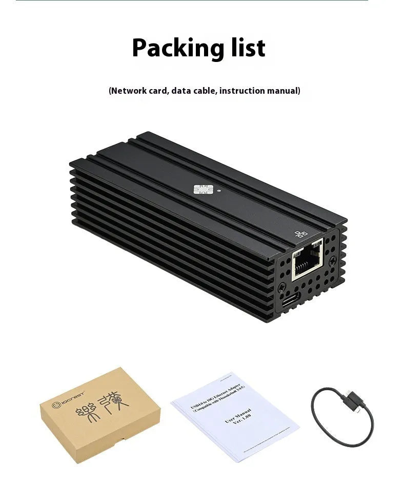 Black USB4 10G network adapter with RJ45 port and 20cm cable for Thunderbolt 3/4 devices