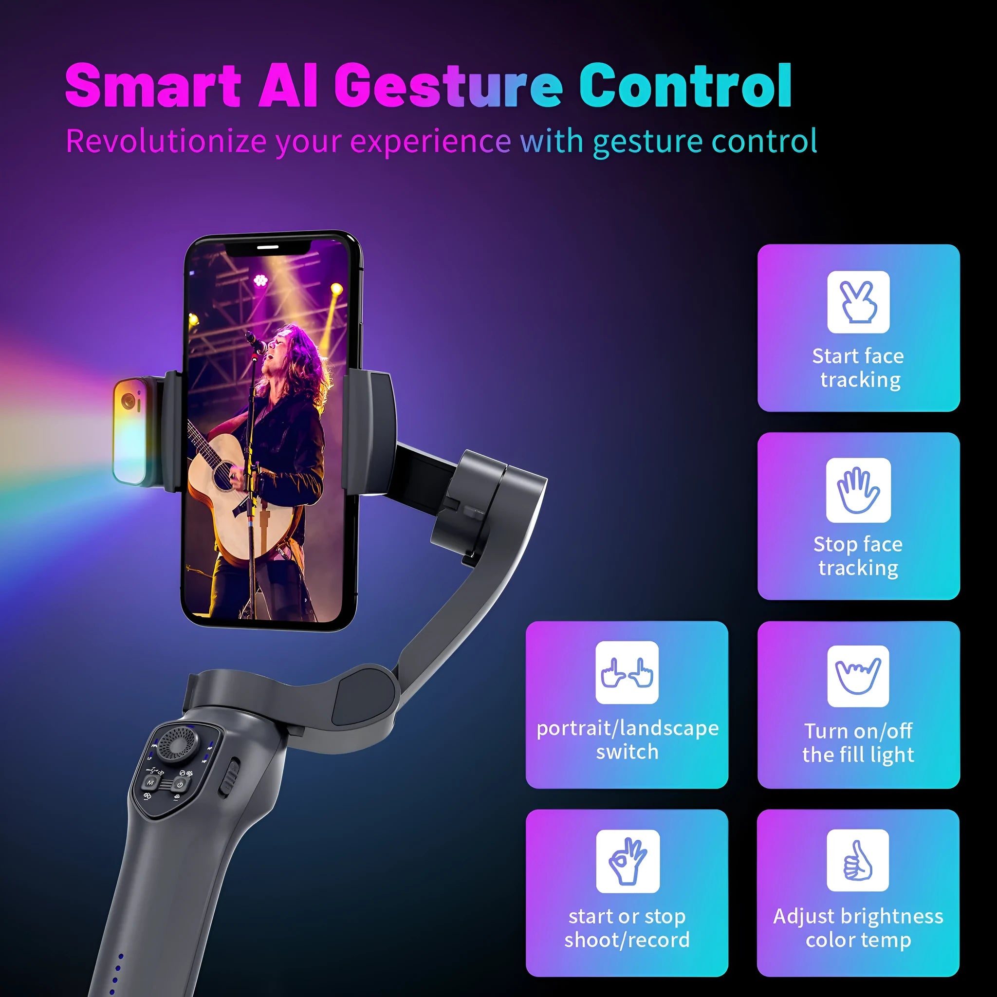 Gun colour foldable smartphone stabiliser head with USB charging port