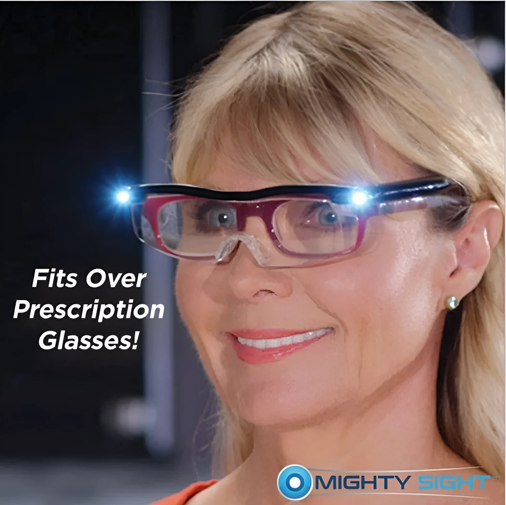 Transparent black USB LED reading glasses with scheduling function on display