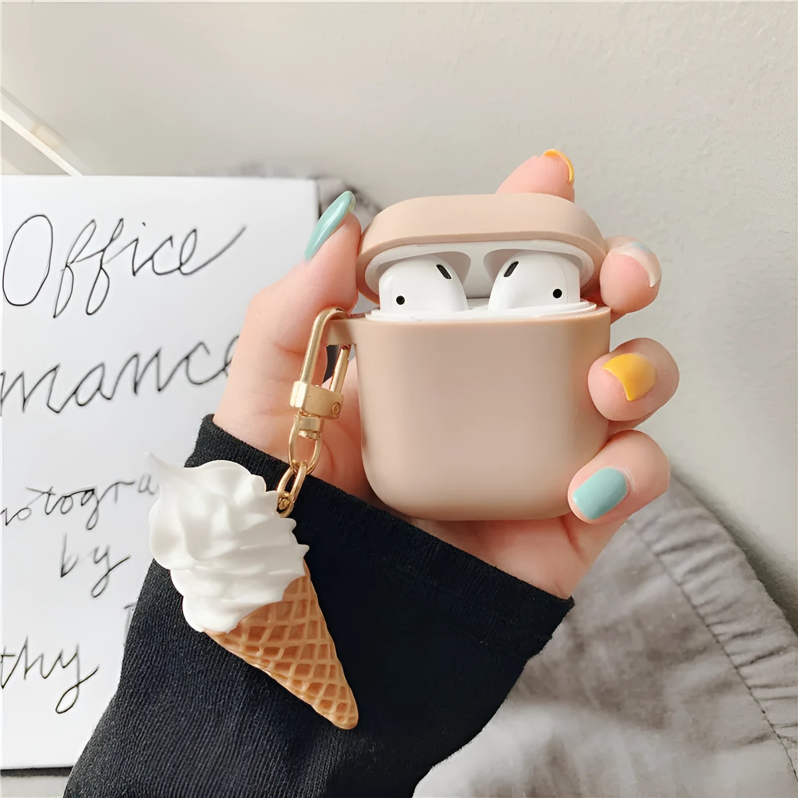 Silicone protective case with ice cream cone design for Apple AirPods 2 wireless headphones