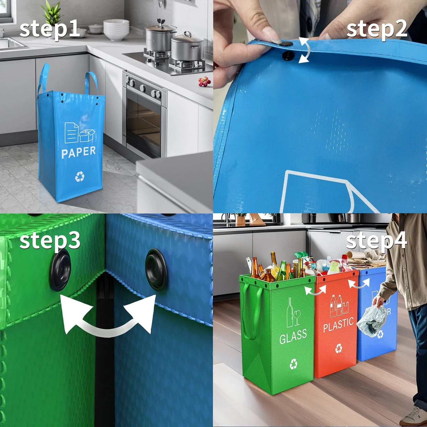 Blue handbag style 40-litre plastic waste sorting bin with waterproof construction