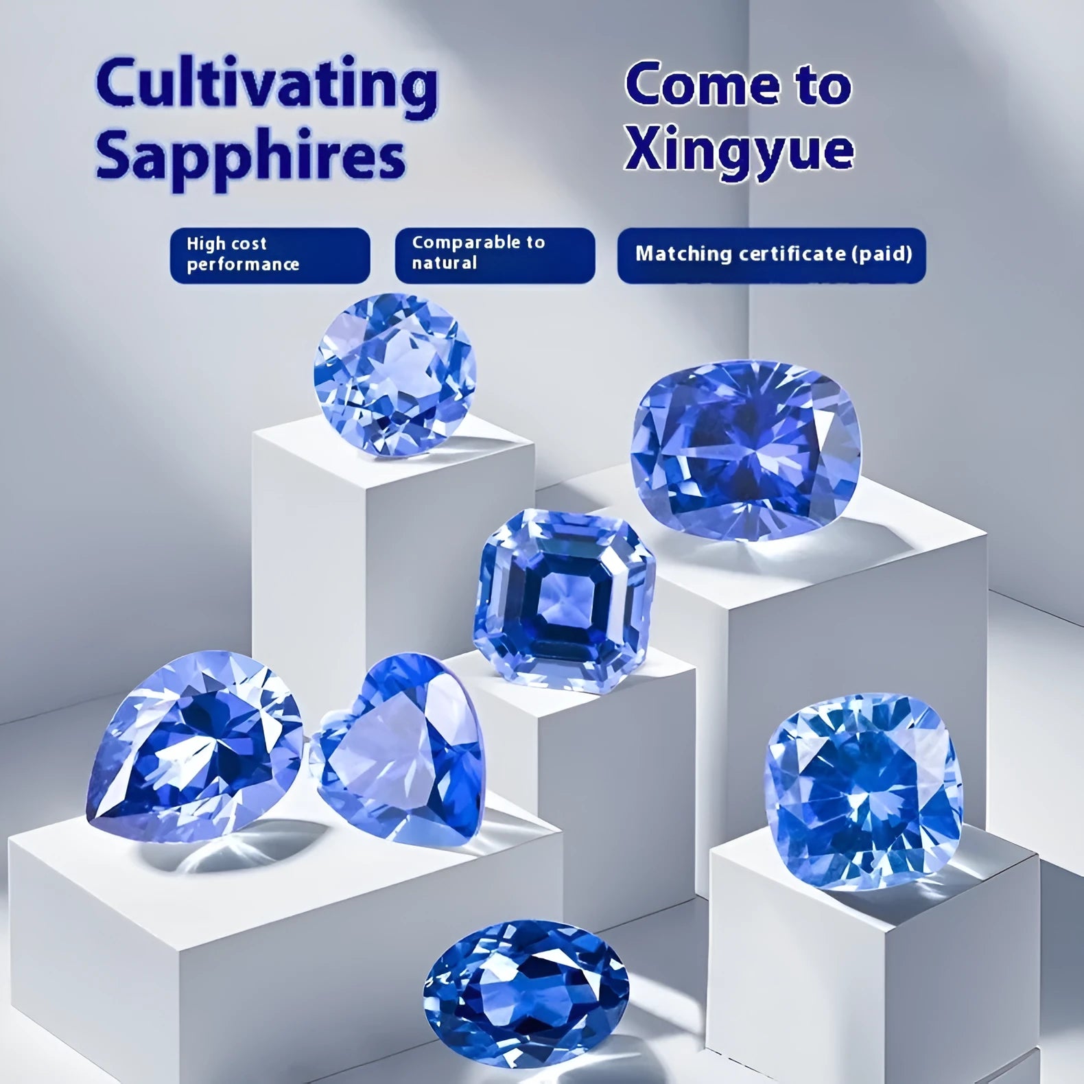 Royal blue Love Shaped Tiara Cultivate gemstone showing cutting process and colour