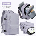 Large capacity women's travel backpack in light grey colour with curved shoulder straps