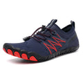 Indoor fitness training shoes in striped design with low-top profile and rubber sole.