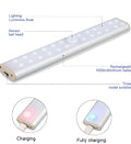 Motion sensor rechargeable LED light strip in three sizes with cold white or warm white options