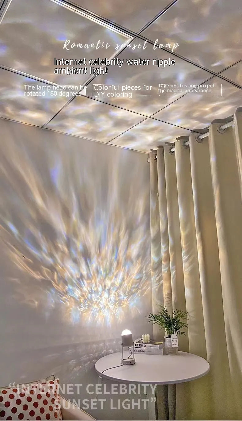 Water ripple ambience light with metal lamp holder for ceiling or desktop use