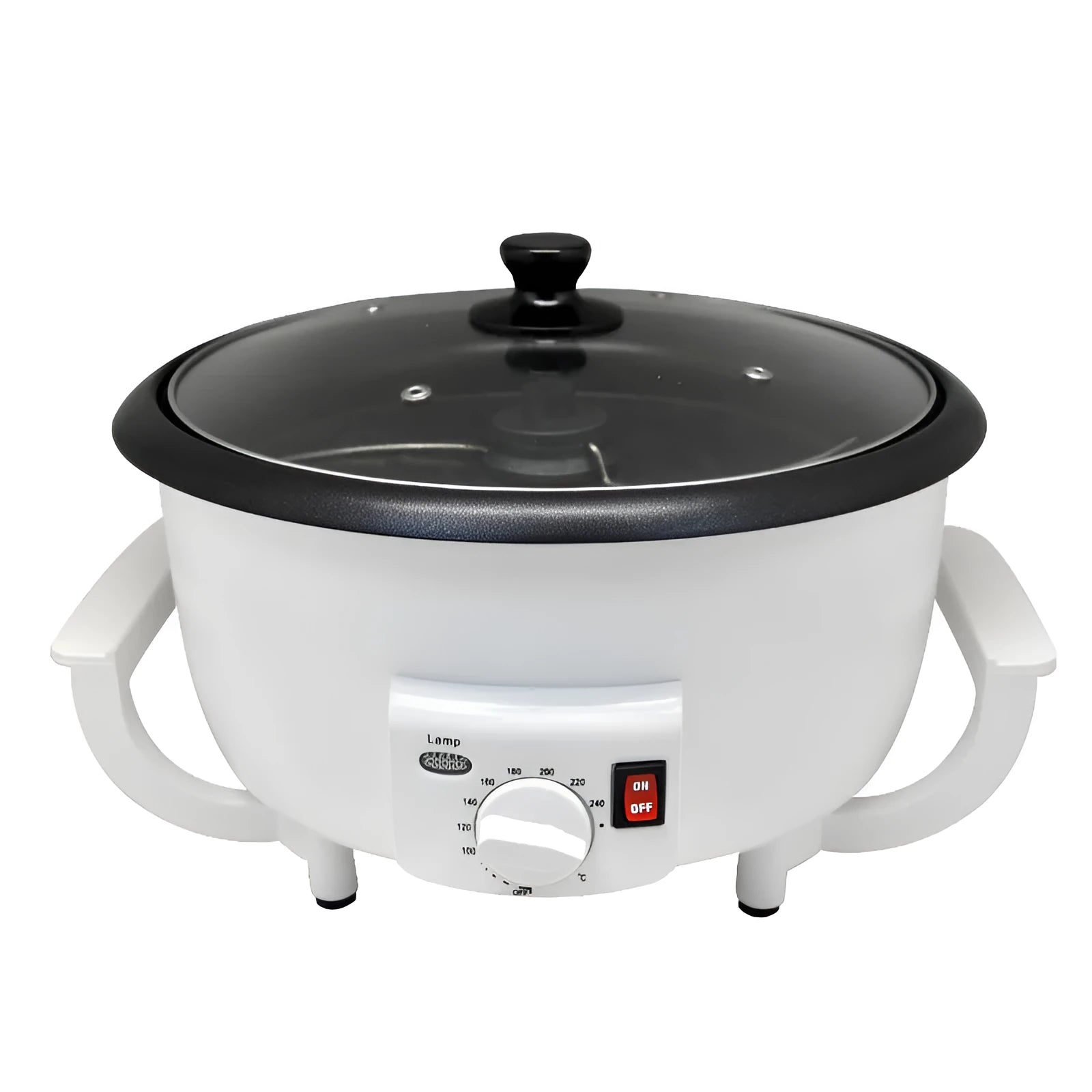 White oblate coffee roasting machine with 750g capacity and 225mm pot diameter