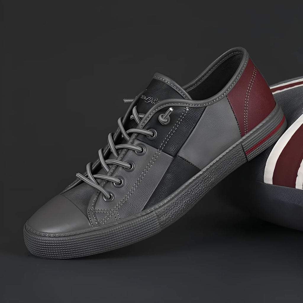 Men's colour-matching leather shoes with elastic band closure and round toe design in multiple colour options
