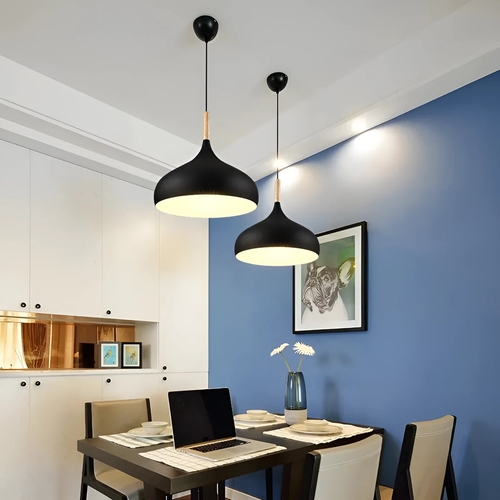 Modern zinc alloy pendant chandelier with adjustable height in black blue green grey pink yellow colour options