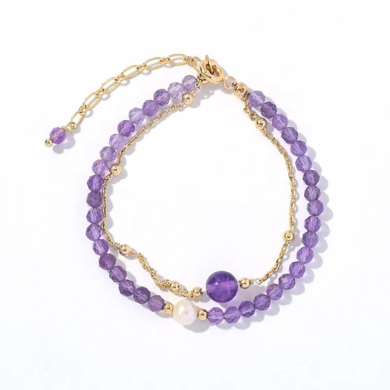 Purple amethyst crystal bracelet with Chinese style design and electroplated finish