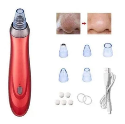 Electric blackhead remover device with interchangeable nozzles in black colour.