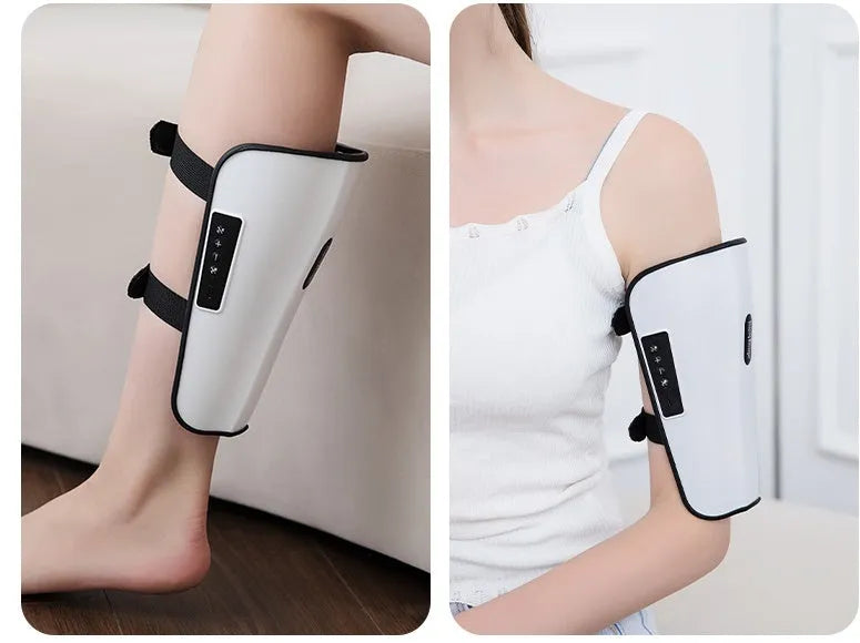 White plastic pulse calf massager with infrared physiotherapy and electrotherapy vibration functions