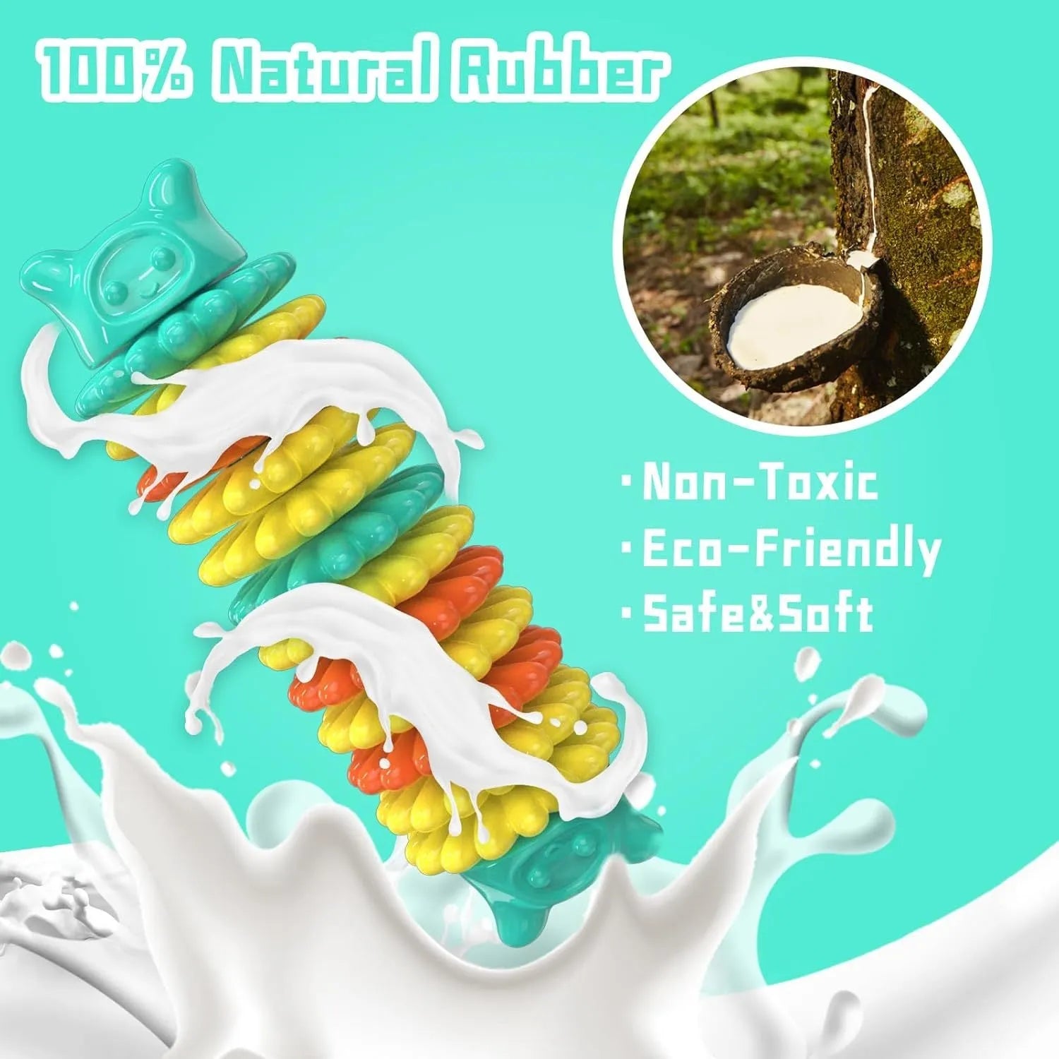 Blue natural rubber caterpillar-shaped chew toy for dogs on a plain background.