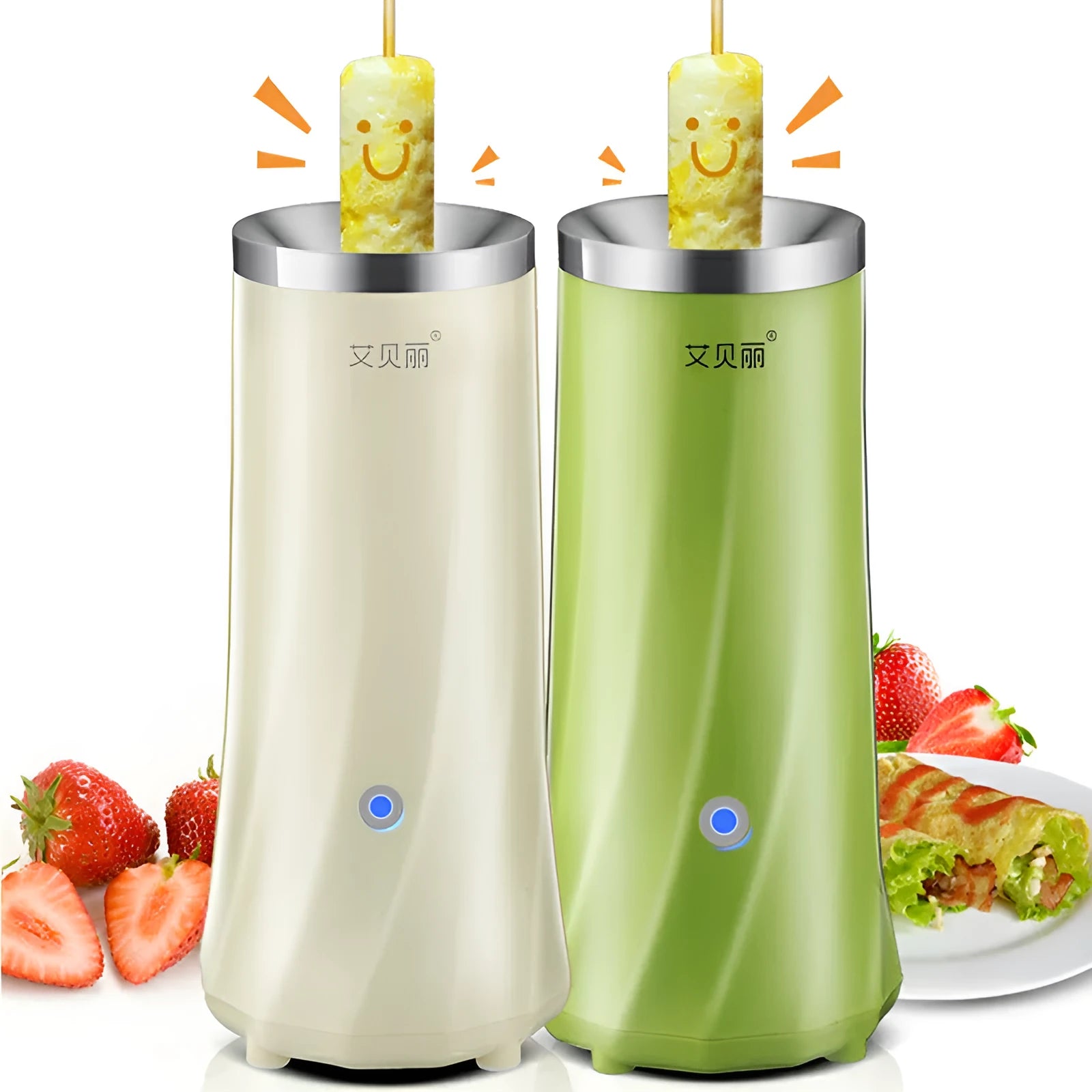 Mini breakfast machine in beige white and green colour options with compact automatic design