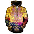 Psychedelic Pineal Metatron hoodie in polyester with Metatron Cube graphic on a plain background.