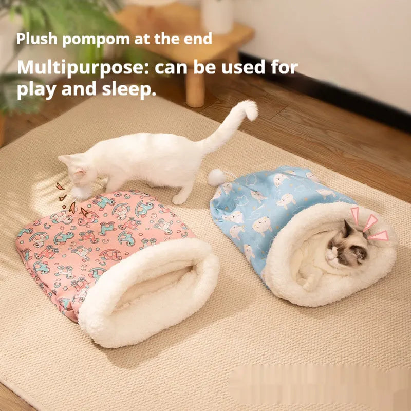 Cat sleeping bag nest pet bed 50×40cm in PP cotton with pink, blue, or striped designs