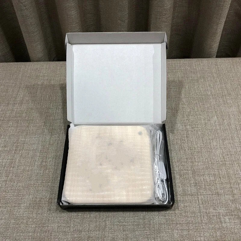 Pine wood LED atmosphere light with warm white glow, cubic 19cm design with USB cable connection