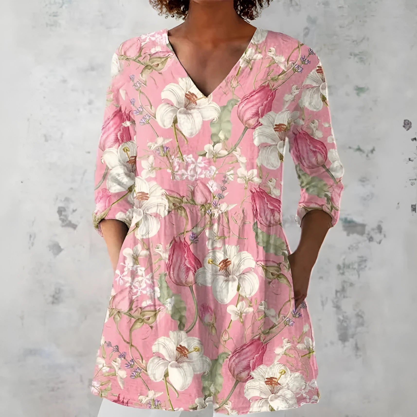 Women's retro slim fit printed long-sleeved top in polyester fabric showing digital print design