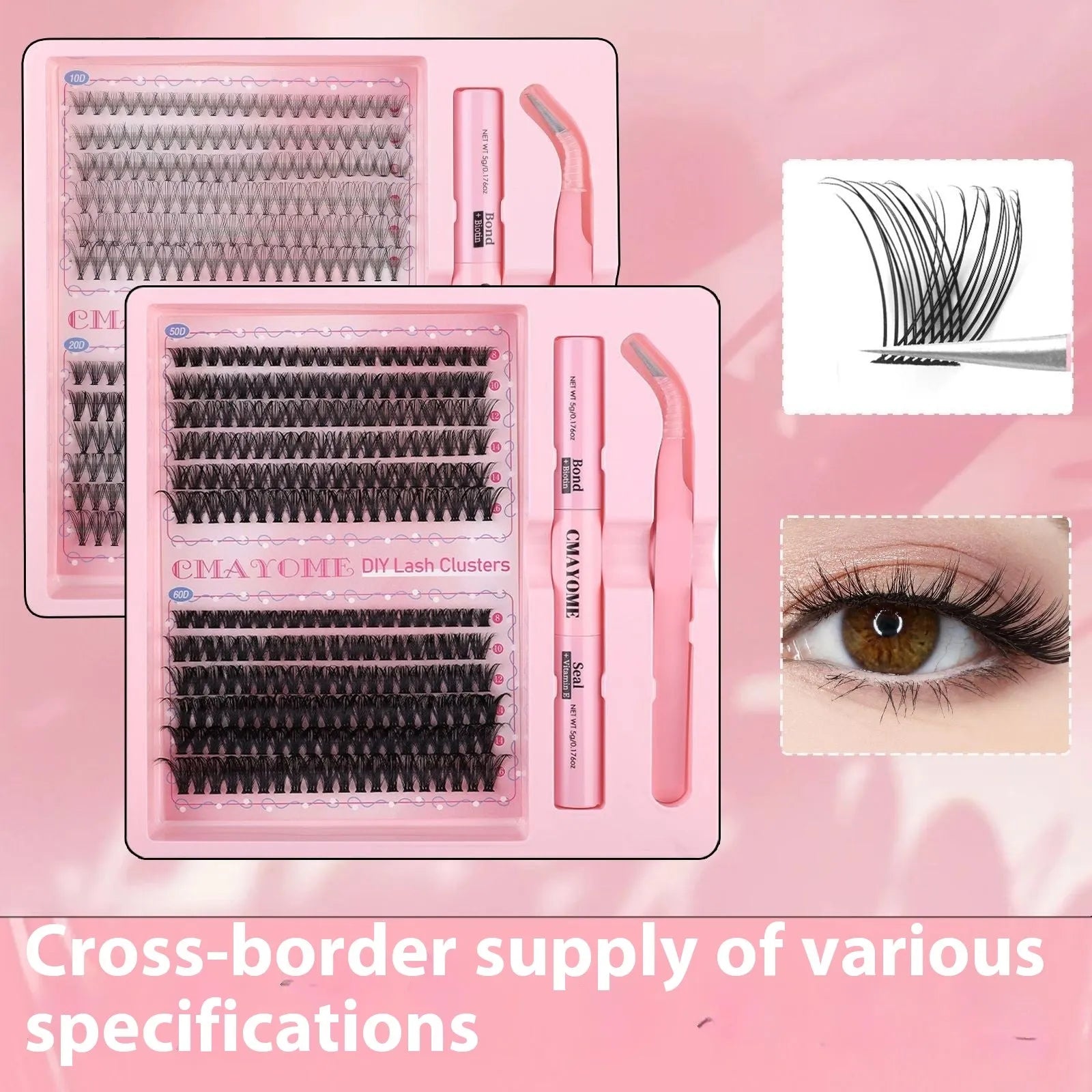 DIY single cluster individual false eyelashes with artificial fibre construction and mixed lengths