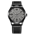 Men's retro automatic watch with leather strap and stainless steel case showing four dial colour variations