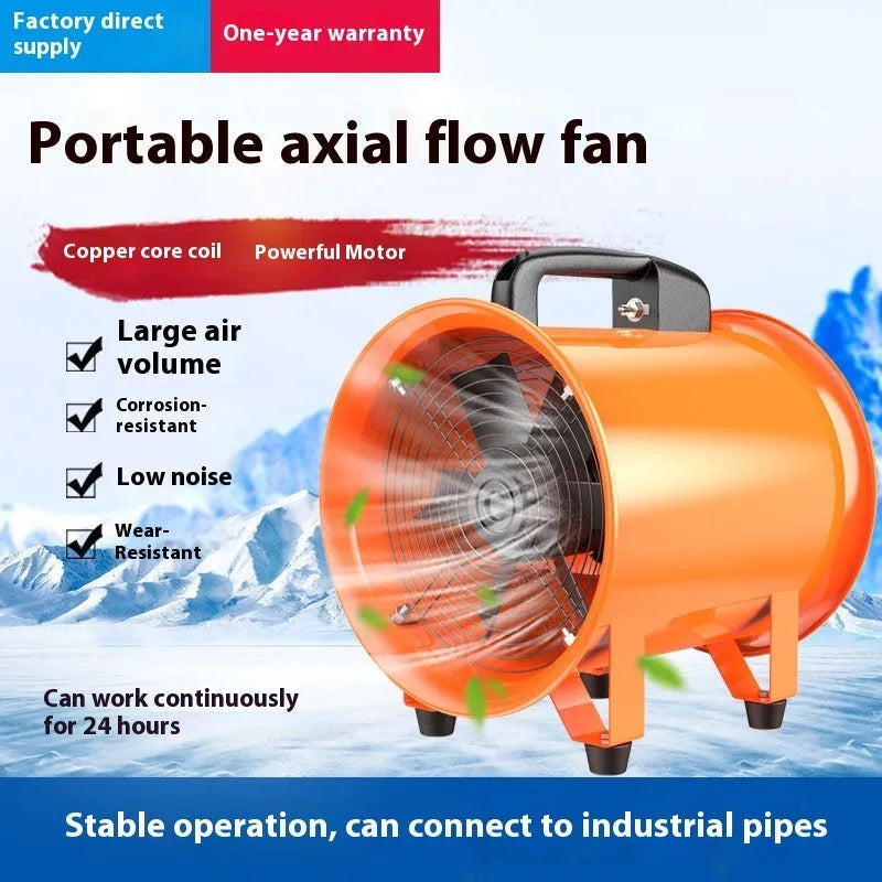 8-inch titanium steel industrial axial flow fan with 5-metre air duct for ventilation