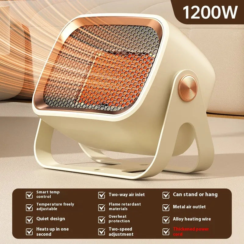 Compact desktop PTC ceramic heater in grey colour with control buttons and air vent