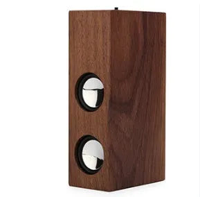 Retro wooden Bluetooth speaker showing natural wood grain in choice of bamboo, black walnut, or sapele finishes