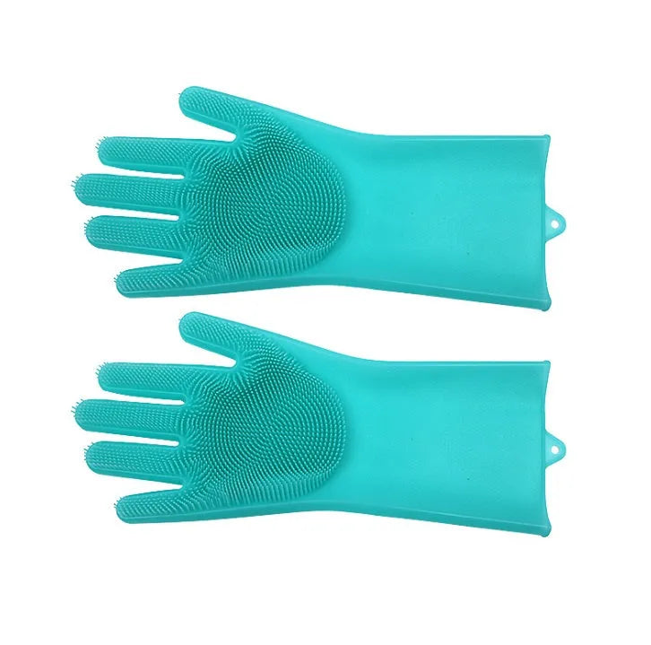 Silicone heat-resistant cleaning gloves with sponge surface in various colour options