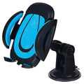 ABS suction cup car phone holder with U-shaped bracket in blue colour showing clamp mechanism