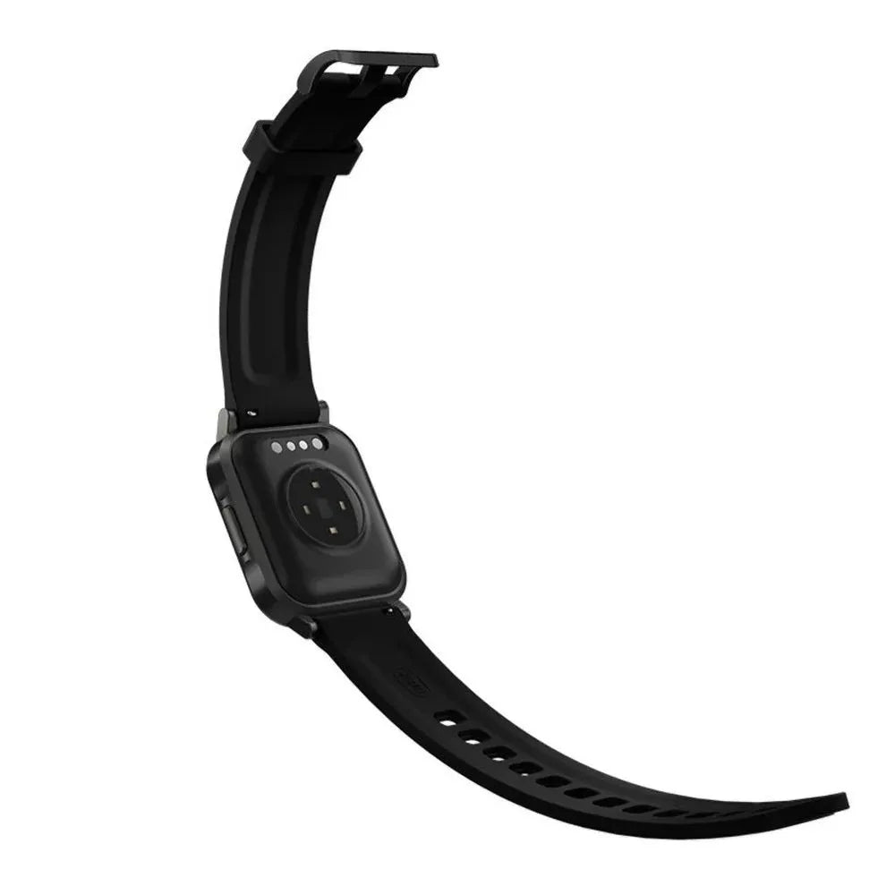 Black waterproof smart bracelet with 1.4-inch colour screen and silicone strap on a wrist