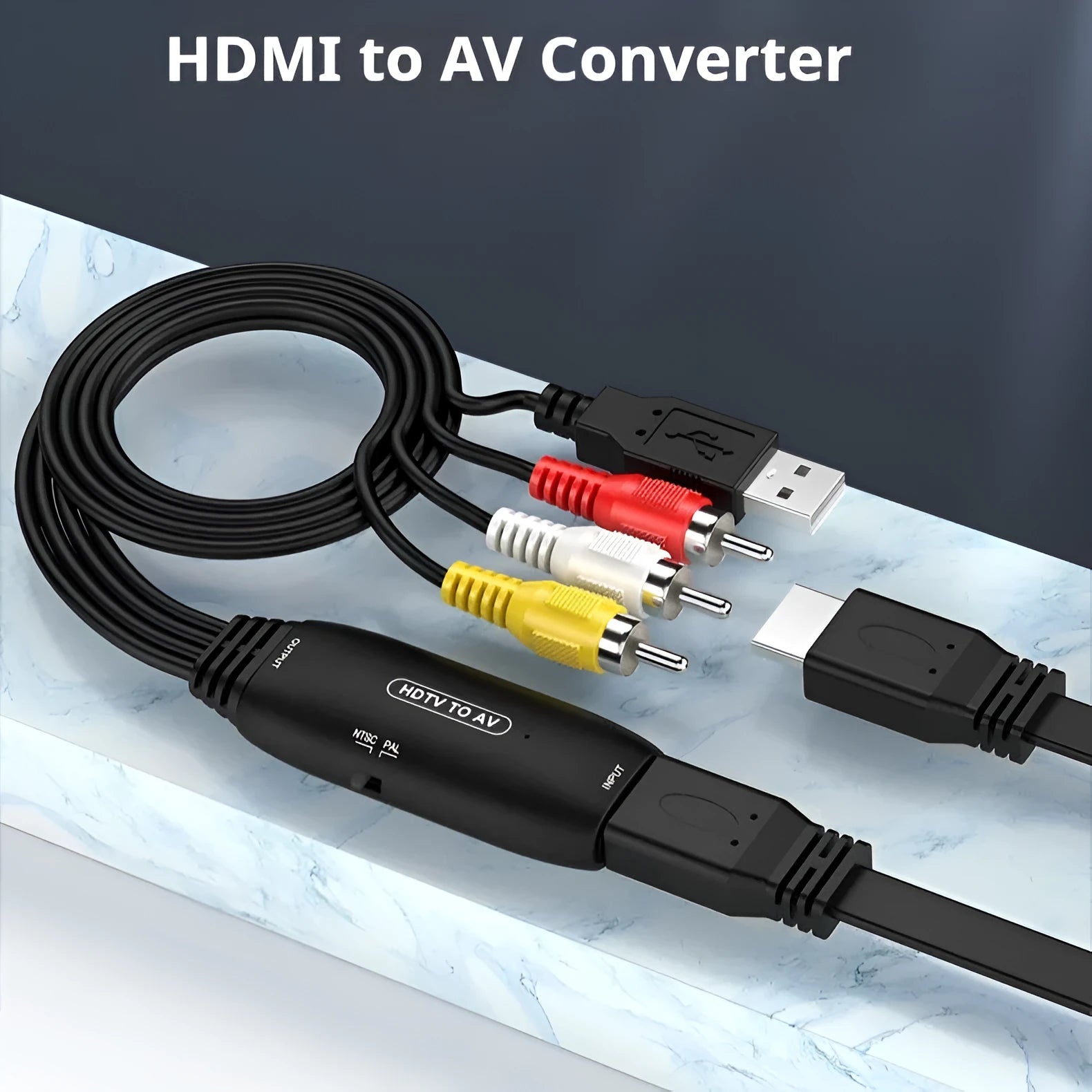 HDMI to AV converter adapter cable with 110cm length for monitor and projector connectivity