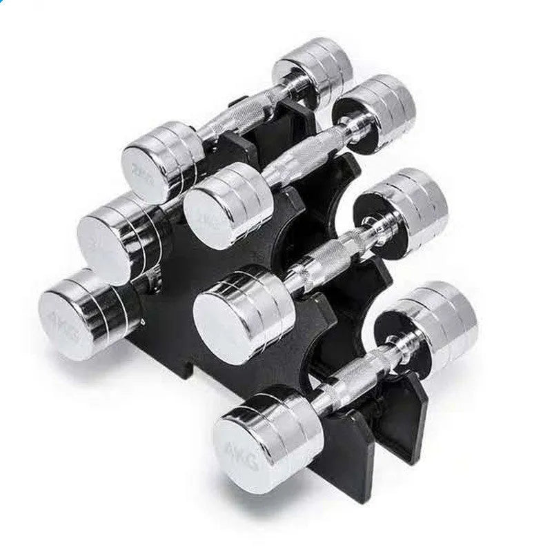 Silver pure steel electroplating dumbbell with ergonomic handle design for home gym