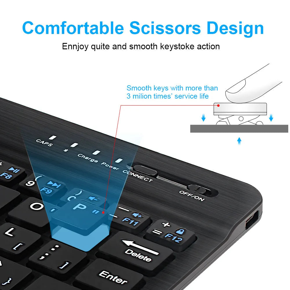 Black or white mini Bluetooth wireless keyboard for tablets with 44-hour battery life