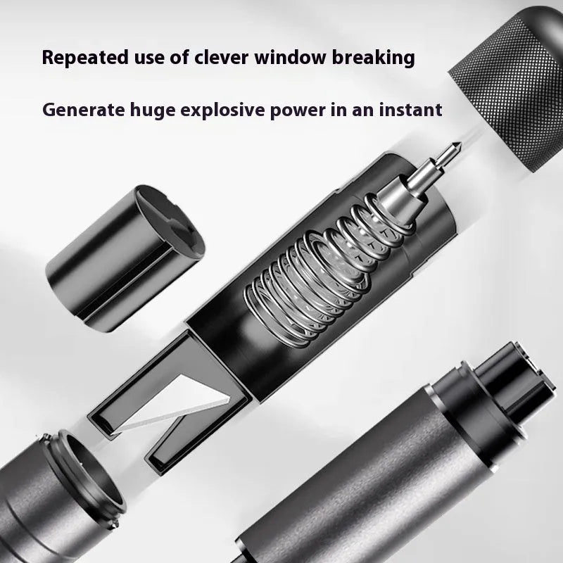 Gun grey aluminium alloy car safety hammer with bearing steel impact head and seatbelt cutter