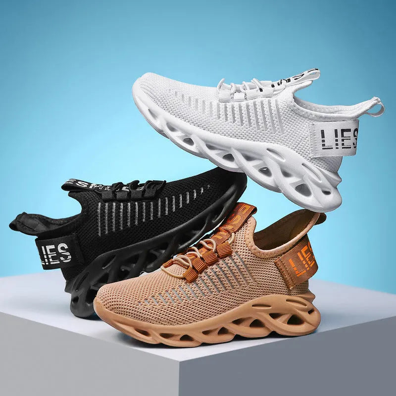 Kids fabric Velcro sneakers in black, khaki, or white with a textured EVA sole.
