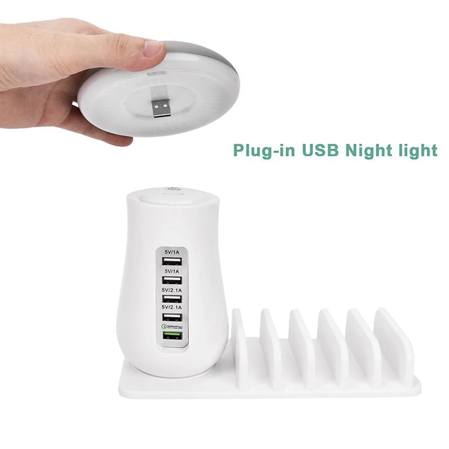 Besegad mushroom-shaped USB charging dock station with LED night light and 5 ports