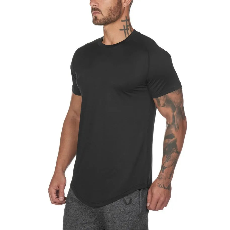 Mens plain cotton blend gym shirt in army green colour with optional letter print design for fitness workouts