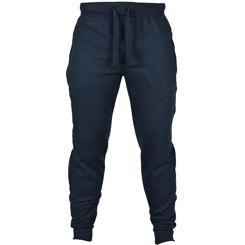 Men's solid colour drawstring waist fleece casual pants in loose fit pencil style