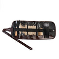 27-piece brown pottery clay tool set with stainless steel, wood, and plastic instruments in a roll bag.