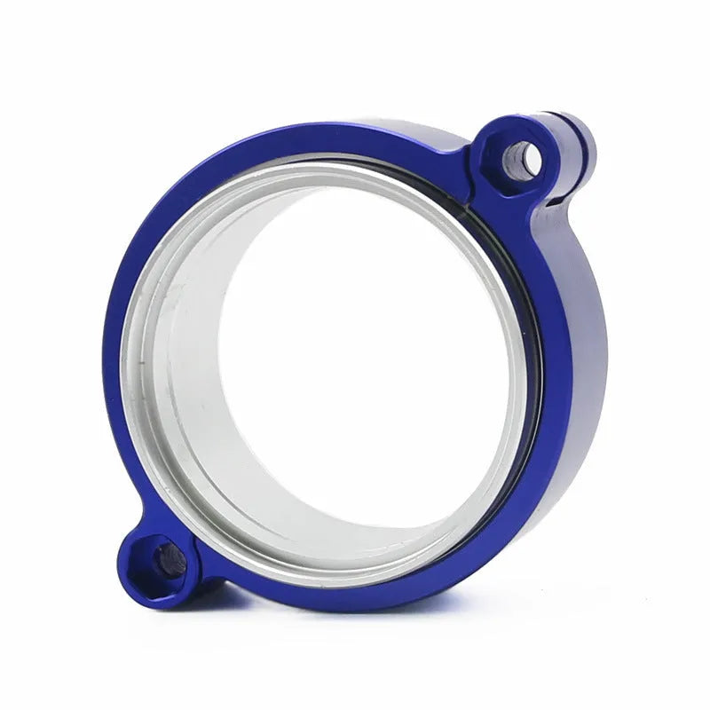 Aluminium fixed movement clamp for car turbine exhaust, available in black, blue, red.