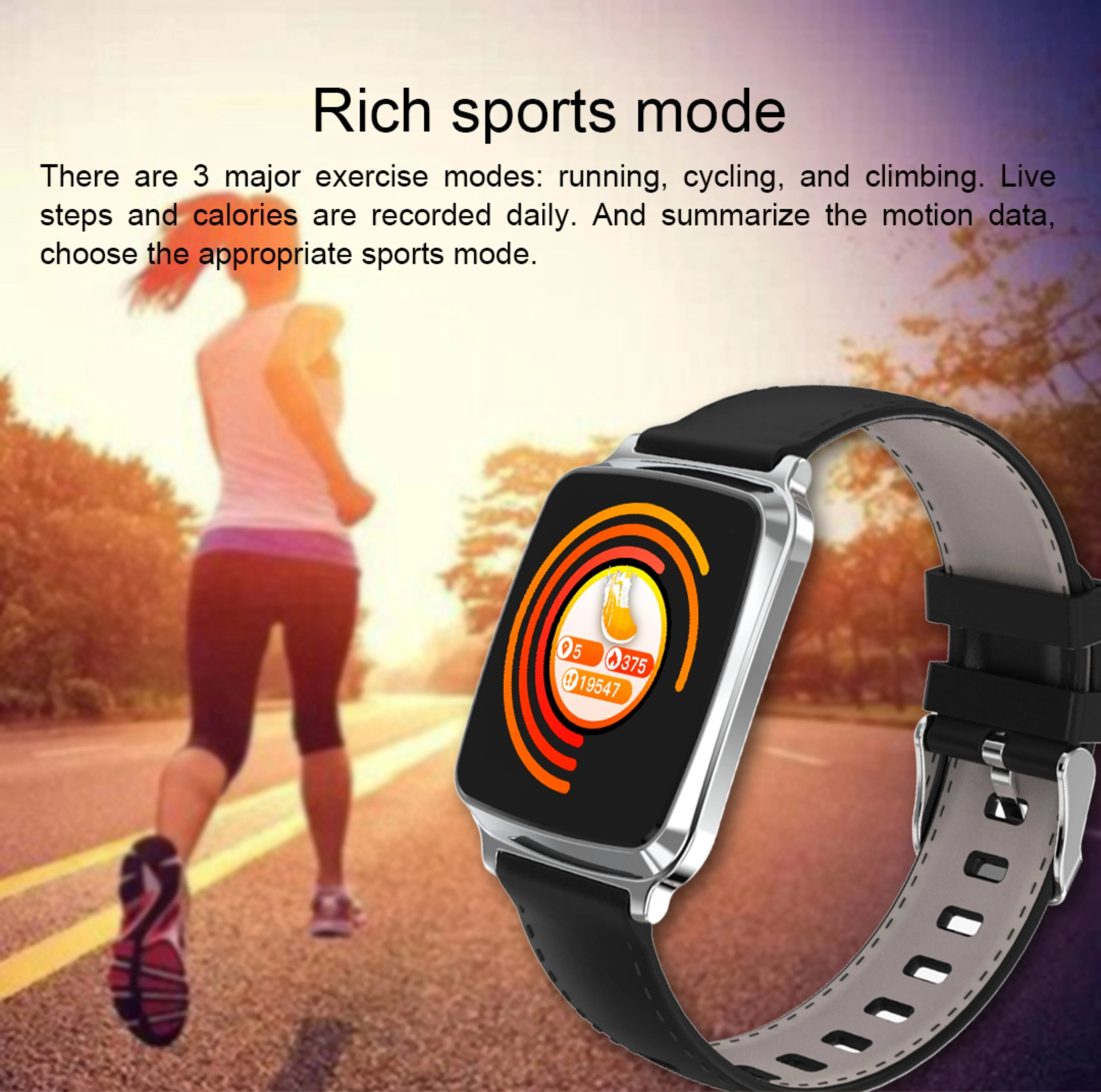 M8 smart fitness bracelet showing heart rate monitoring on screen, in black colour with metallic clasp.