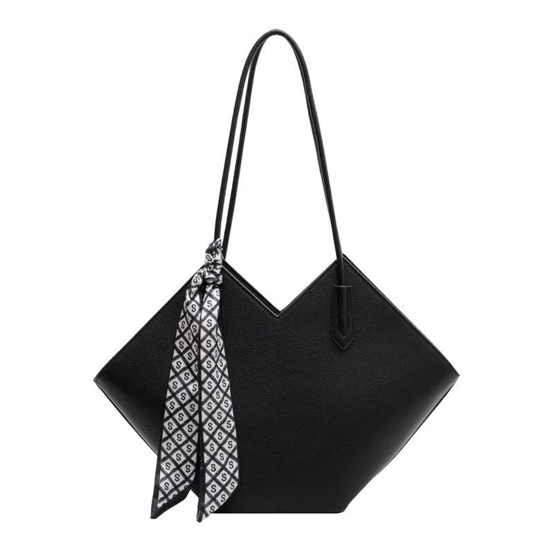 Women's large beige PU leather shoulder bag with square shape and external pocket