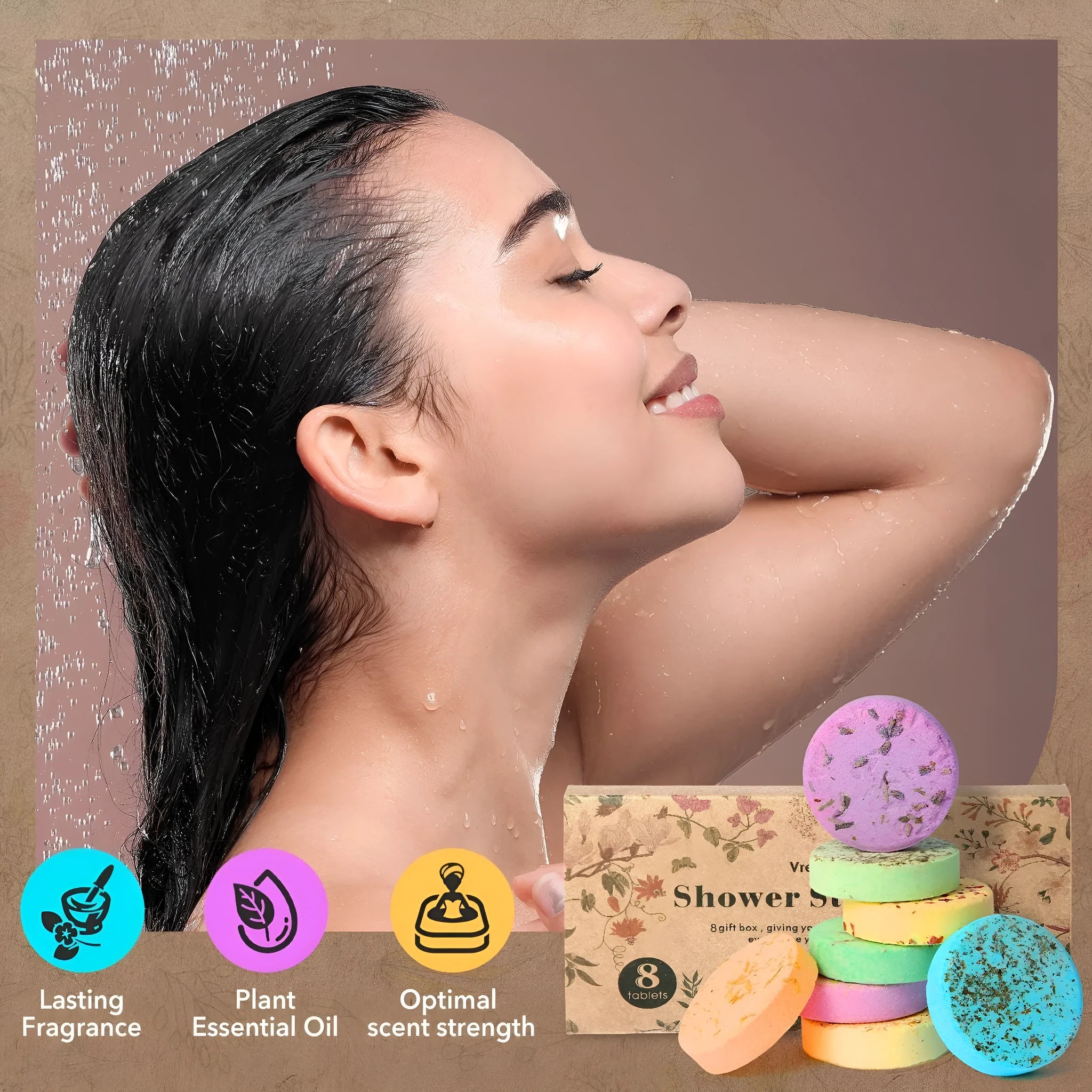 Round dry flower fragrance shower bath salts set 8 pieces 35g each with dried flowers