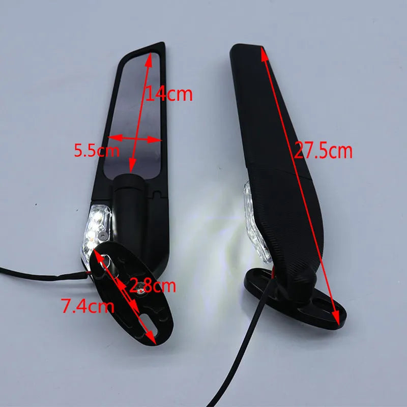 SH-620-5 motorcycle rearview mirror with yellow LED light, aluminium alloy housing, and convex glass lens.