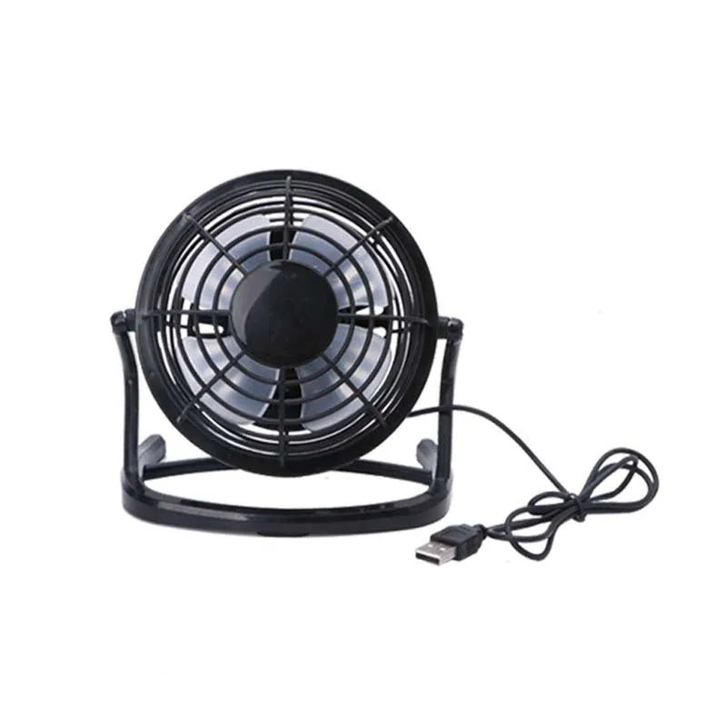 Mini adjustable USB desk fan in black colour with 96mm blades for computer workspace cooling