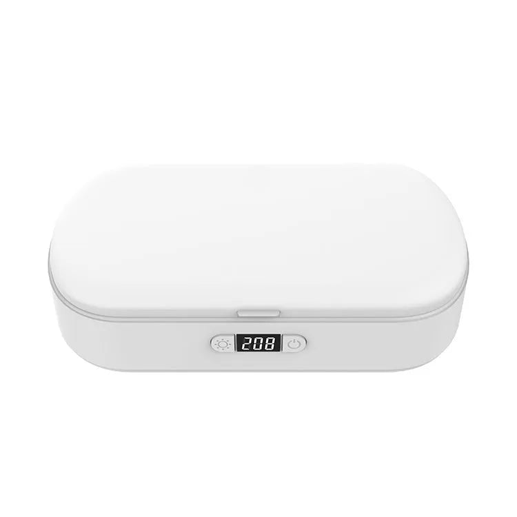 White ABS plastic UV wireless steriliser and charging box for phones and jewellery